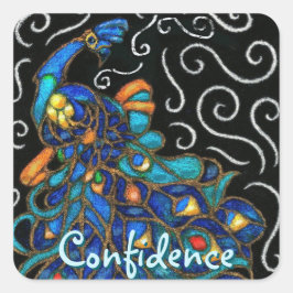 Pegatina Cuadrada Whimsical Peacock Chalk Pastel Bird Personalizado