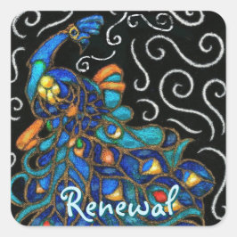 Pegatina Cuadrada Whimsical Peacock Chalk Pastel Bird Personalizado