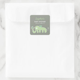 Pegatina Cuadrada Whimsical Personalizado elefante verde Baby Shower