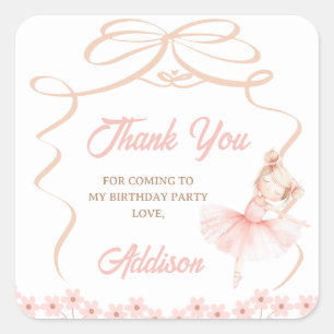 Pegatina Cuadrada Whimsical Pink Ballerina Dos Tu Segundo Cumpleaños