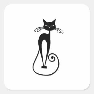 Pegatina Cuadrada Whimsical Skinny Black Cat