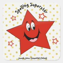 Pegatina Cuadrada Whimsical Spelling Superstar School