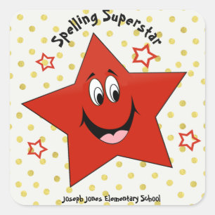 Pegatina Cuadrada Whimsical Spelling Superstar School