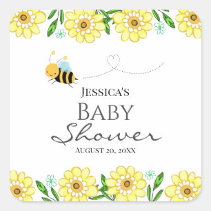 Pegatina Cuadrada Whimsical Sweet Honey Bee Baby Shower