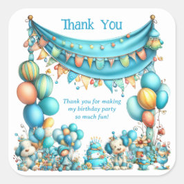 Pegatina Cuadrada Whimsical Teal Thank You Birthday 