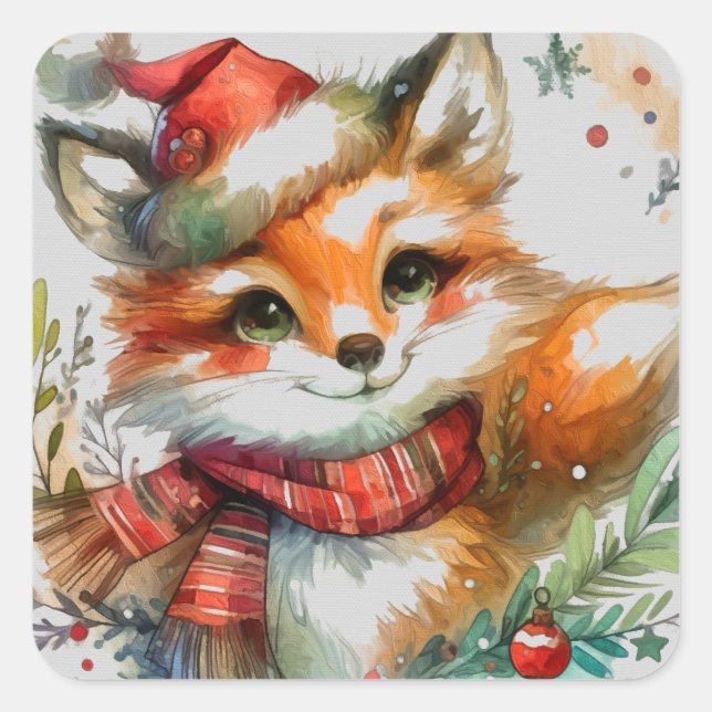Pegatina Cuadrada Whimsical Winter Fox (Anverso)