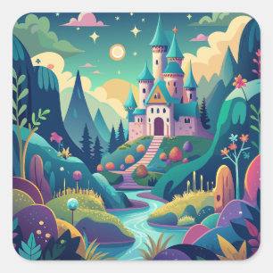 Pegatina Cuadrada Whimsical Wonderland