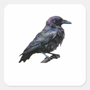 Pegatina Cuadrada Whimsigoo Moody Floral Grungy Corvus, Raven, Crow