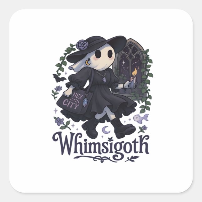 Pegatina Cuadrada Whimsigoth Con Clásico Ciudad – Magia Urbana Se En (Anverso)