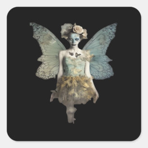 Pegatina Cuadrada Whimsigoth Zombie Fairy Old Timey Gothic Moody Art