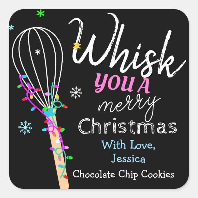 Pegatina Cuadrada Whisk You a Merry Christmas Baking (Anverso)