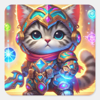 Pegatina Cuadrada Whiskers feroces: Las crónicas de Meowgic