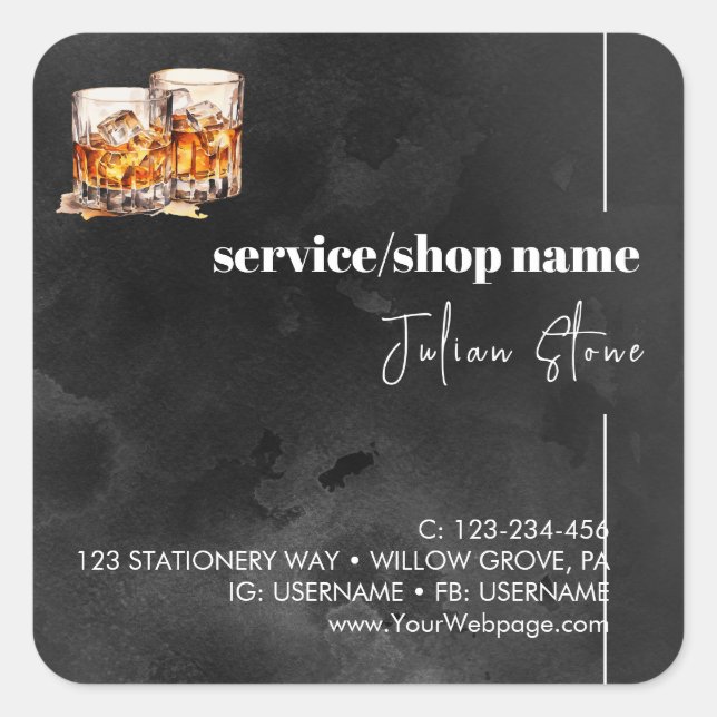 Pegatina Cuadrada Whisky negro (Anverso)