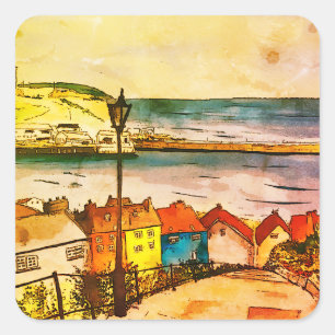 Pegatina Cuadrada Whitby Yorkshire 199 escalones original