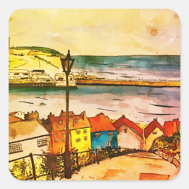 Pegatina Cuadrada Whitby Yorkshire 199 escalones original       (Anverso)