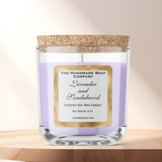Pegatina Cuadrada White and Gold Foil Candle Label