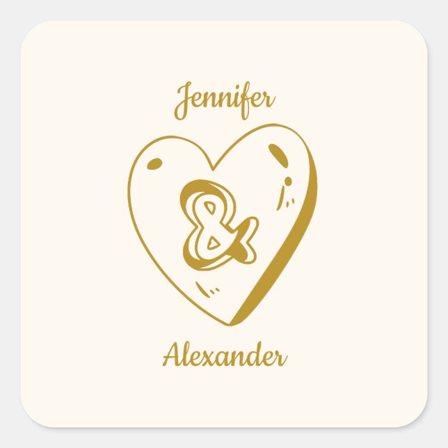 Pegatina Cuadrada White and Gold Wedding Sticker (Anverso)