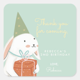 Pegatina Cuadrada White Cute Bunny Birthday Gracias