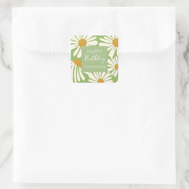 Pegatina Cuadrada White Daisy Blooms –  Floral  Garden Birthday  (Bolso)
