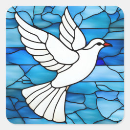 Pegatina Cuadrada White Dove on Stained Glass