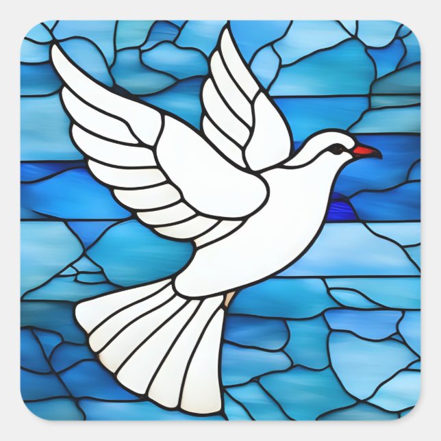 Pegatina Cuadrada White Dove on Stained Glass (Anverso)