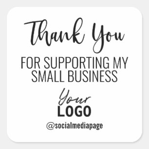 Pegatina Cuadrada White Gracias Por Apoyar El Logotipo De Pequeña Em