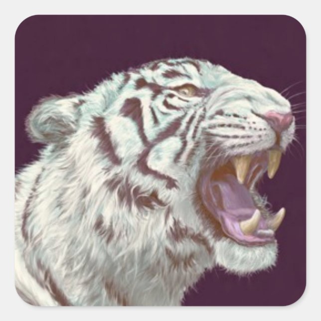 Pegatina Cuadrada White Tiger Fierce Pose – Sticker (Anverso)