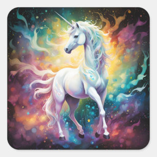 Pegatina Cuadrada White Wonder: El unicornio blanco espectral
