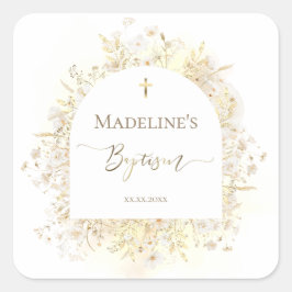Pegatina Cuadrada white yellow flowers Baptism