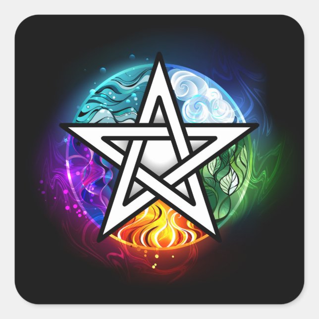 Pegatina Cuadrada Wiccan pentagram (Anverso)