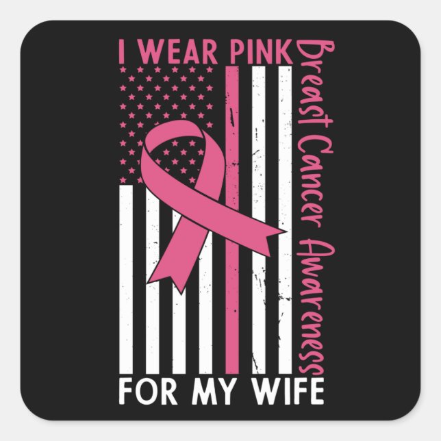 Pegatina Cuadrada Wife Mom Mother Family Matching Breast Cancer Gift (Anverso)