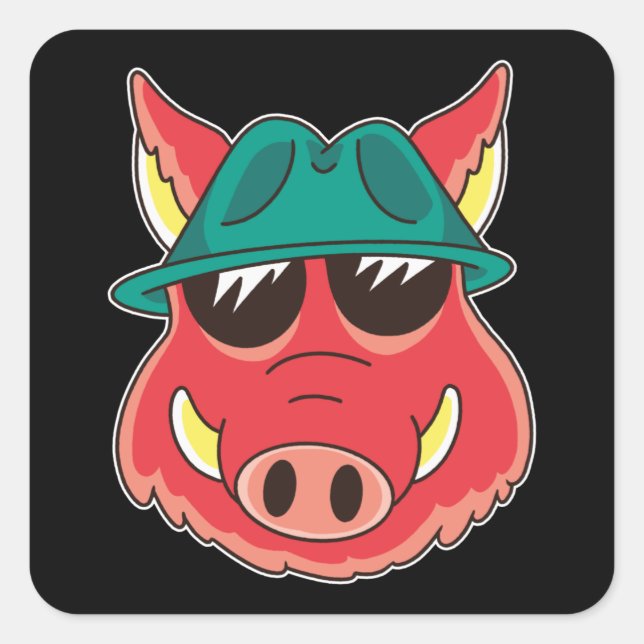 Pegatina Cuadrada Wild Boar Personalizado (Anverso)