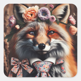 Pegatina Cuadrada Wild fox wearing a tie cute