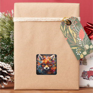 Pegatina Cuadrada Wild Free Abstract Pop Fox