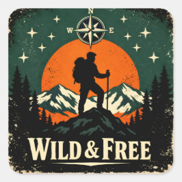 Pegatina Cuadrada Wild & Free – Outdoor Freedom Nature Spirit