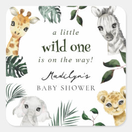 Pegatina Cuadrada Wild One Jungle Baby Shower