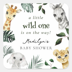Pegatina Cuadrada Wild One Jungle Baby Shower