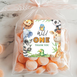 Pegatina Cuadrada Wild One Jungle Safari 1st birthday Thank You 
