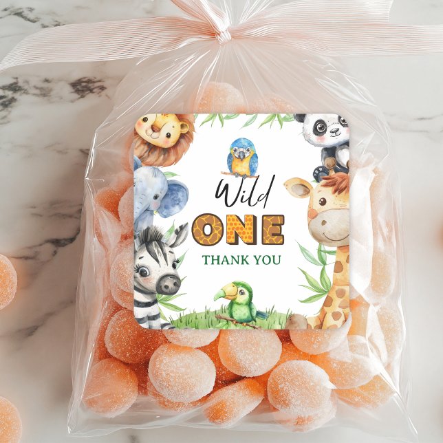 Pegatina Cuadrada Wild One Jungle Safari 1st birthday Thank You  (Subido por el creador)