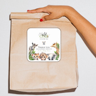 Pegatina Cuadrada Wild One Safari Animal Jungle Baby Shower Favor