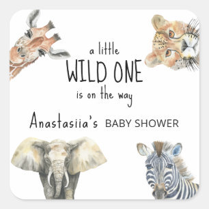 Pegatina Cuadrada Wild One Safari Animals Baby Shower
