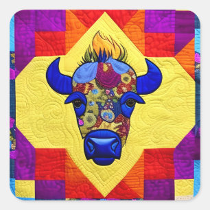 Pegatina Cuadrada Wild West Bison Quilt Like Design