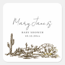 Pegatina Cuadrada Wild West Hand Drawn Western Baby Shower