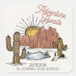 Pegatina Cuadrada Wild West Rodeo Baby Shower
