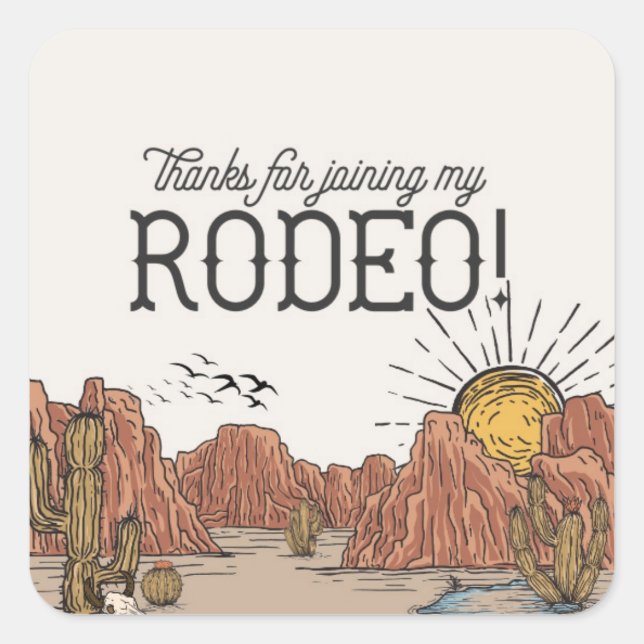 Pegatina Cuadrada Wild West Rodeo Birthday Party Circle Favor (Anverso)