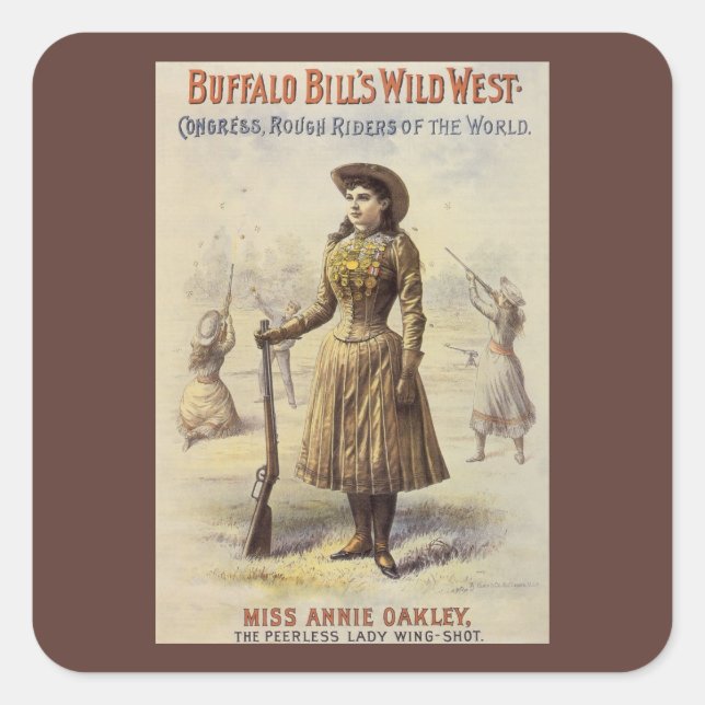 Pegatina Cuadrada Wild West Show de Buffalo Bill con Annie Oakley (Anverso)