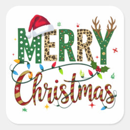 Pegatina Cuadrada Wild & Whimsical Merry Christmas Leopard Print 