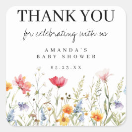 Pegatina Cuadrada Wildflower Baby Shower Gracias
