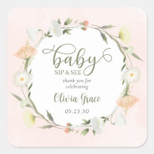 Pegatina Cuadrada Wildflower Baby Sip And See Gracias