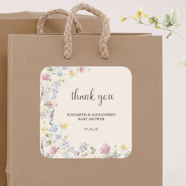 Pegatina Cuadrada Wildflower Couples Baby Shower (Subido por el creador)